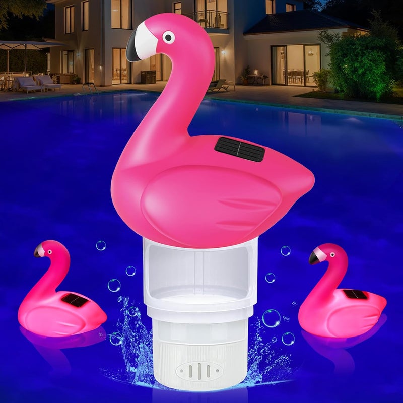 Blufree Pool Chlorine Floater, Solar Flamingo Chlorine Tablet Floater w/Adjustable Release, Glow in The Dark Large Capacity Floating Chlorines Dispenser for Pool Hot Tub Spa - Image 1